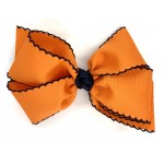 Orange / Dark Navy Pico Stitch Bow - 6 Inch